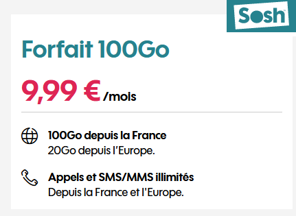 🔖 Sosh, illimité/100Go à 10€/mois (sans limite)