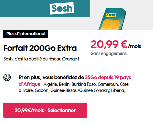 Sosh forfait 35Go Afrique