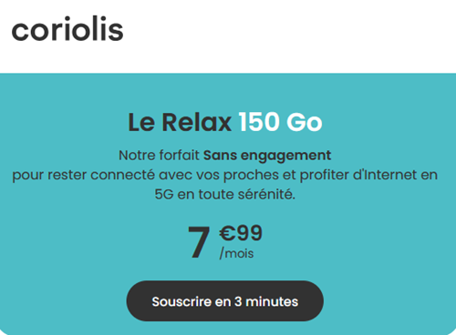 🔥 Coriolis Telecom, illimité/150Go en 5G à 8€/mois (sans limite)