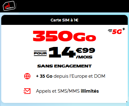 🔥 NRJ Mobile, illimité/350Go en 5G à 15€/mois (sans limite)