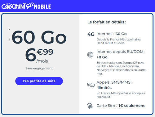 🔖 CDiscount Mobile, illimité/60Go à 7€/mois (sans limite)