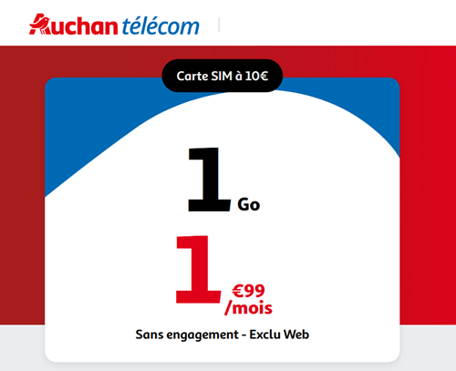 🔖 Auchan Telecom, illimité/1Go à 2€/mois (sans limite)