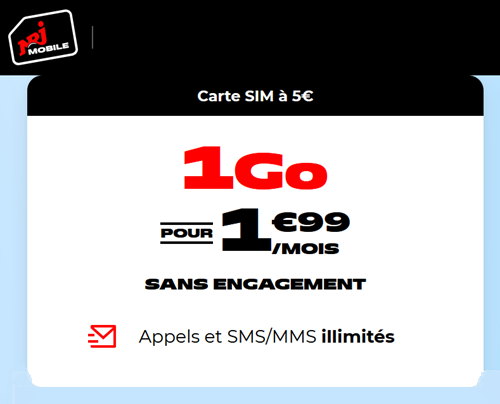 🔖 NRJ Mobile, illimité/1Go à 2€/mois (sans limite)