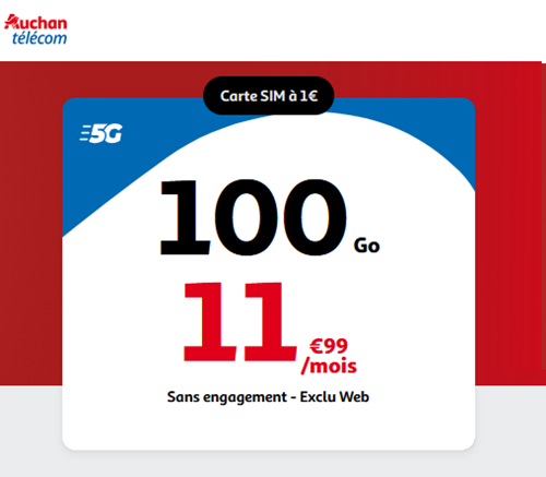 🔖 Auchan Telecom, illimité/100Go en 5G à 12€/mois (sans limite)