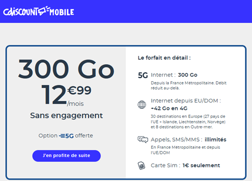 CDiscount forfait 5G 300Go 13€