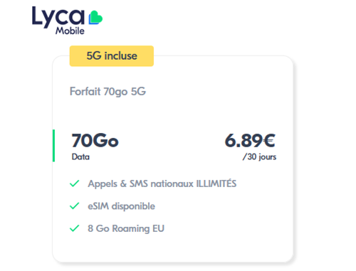Lyca Mobile forfait 5G 70Go