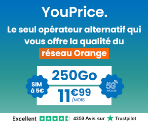 Youprice forfait 5G 250go sur réseau Orange