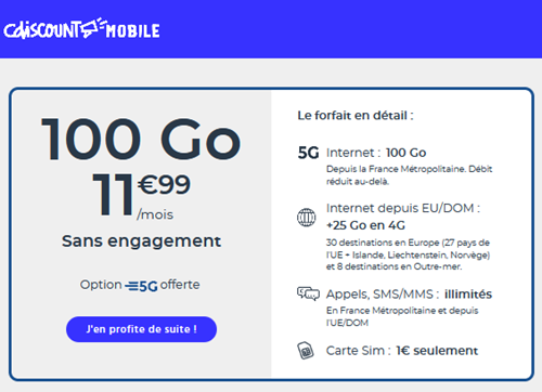 🔖 CDiscount Mobile, illimité/100Go en 5G à 12€/mois (sans limite)
