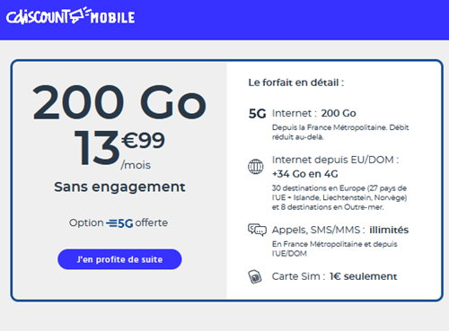 🔖 CDiscount Mobile, illimité/200Go en 5G à 14€/mois (sans limite)