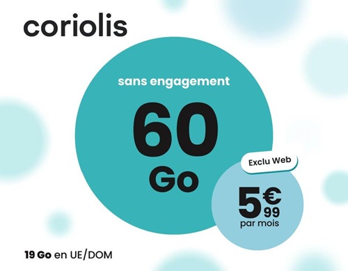 🔖 Coriolis Telecom, forfait illimité/60Go à 6€/mois