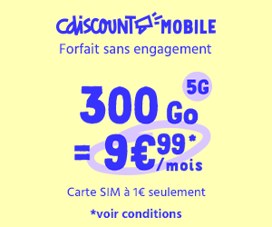 Forfait sans engagement 5G de CDiscount Mobile avec 300Go à 10€ par mois et la carte SIM à 1€ seulement