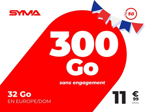 🔖 Syma Mobile, illimité/300Go en 5G à 12€/mois (sans limite)