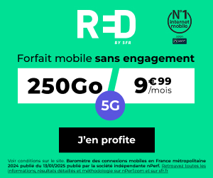 Forfait sans engagement 5G de Red-by-SFR avec 250Go et la carte SIM à 10€
