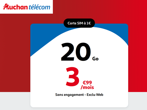 Auchan Telecom 20Go 4€ par mois