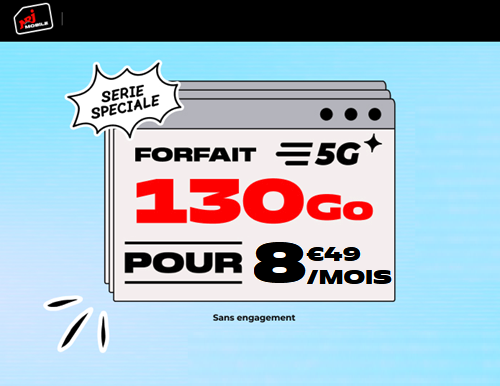 NRJ Mobile Forfait 5G 130Go 8,49€