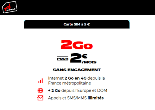 NRJ Mobile forfait 2Go 2€