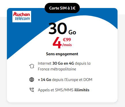 Auchan forfait 30Go 5€
