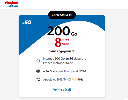 Auchan forfait 5G 200Go