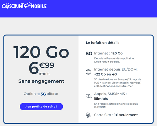 CDiscount Mobile forfait 5G 120Go