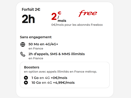 Forfait Free 2€ booster 1go ou 10go