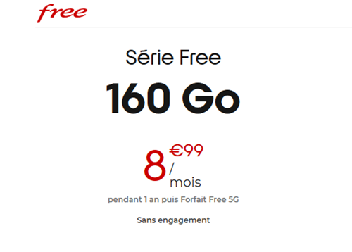 Free Mobile forfait 5G 160Go 9€