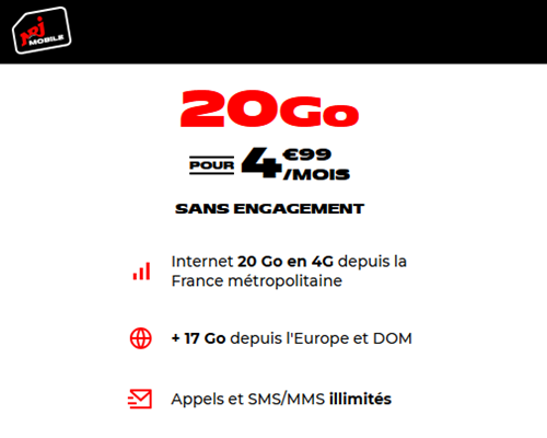 NRJ Mobile forfait 20Go 5€