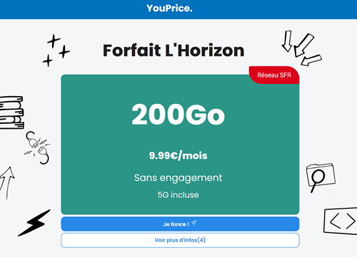 Youprice Horizon 5G 200Go 10€ SFR