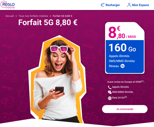 Réglo forfait 5G 160Go 9€