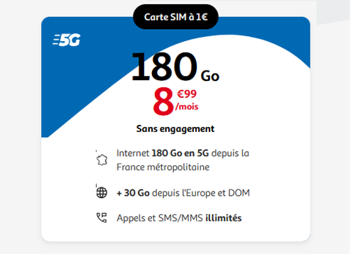 Auchan forfait 5G 180Go 9€
