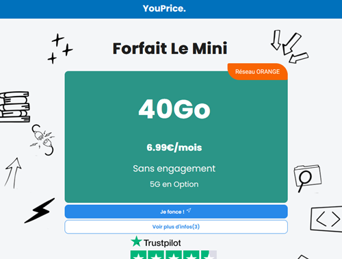 Youprice forfait mobile 40Go Orange