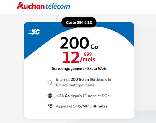 Auchan Telecom forfait 5G 200go