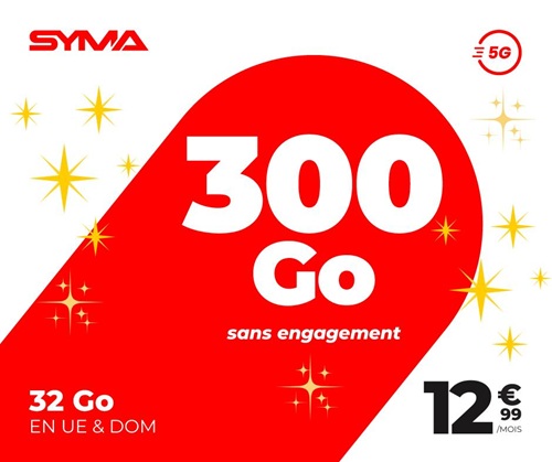 Forfait Syma 5G 300Go 13€