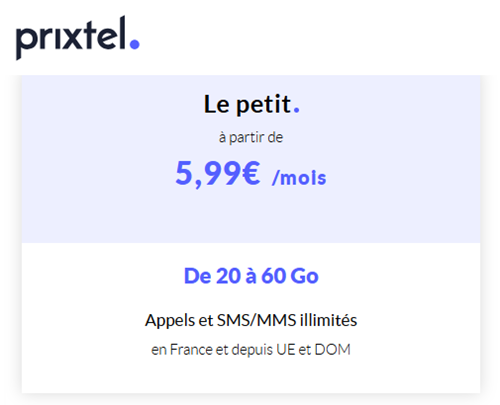 Prixtel forfait Le Petit 20Go 6€