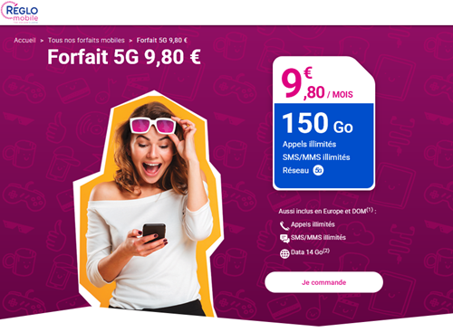 Réglo Mobile forfait 5G 150Go 10€