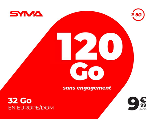 Syma forfait mobile 5G 120Go 10€