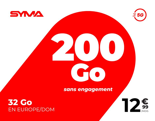 Syma forfait mobile 5G 200Go 13€