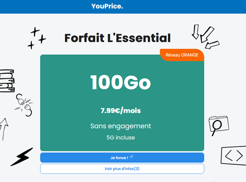 Youprice L'essential 5G Orange 100Go 8€