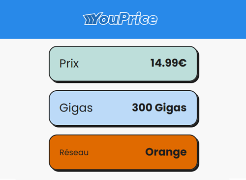 Youprice Orange forfait 5G 300Go 15€