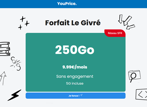Youprice forfait 5G Le givré 250Go SFR