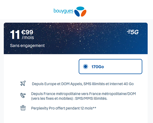 Bandyou forfait 5G 170Go 12e