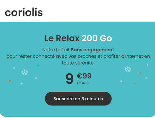 Coriolis forfait 5G 200Go 10€ le relax
