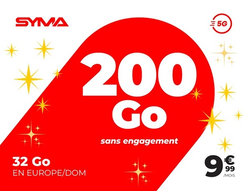 Forfait Syma 5G 200Go 10€