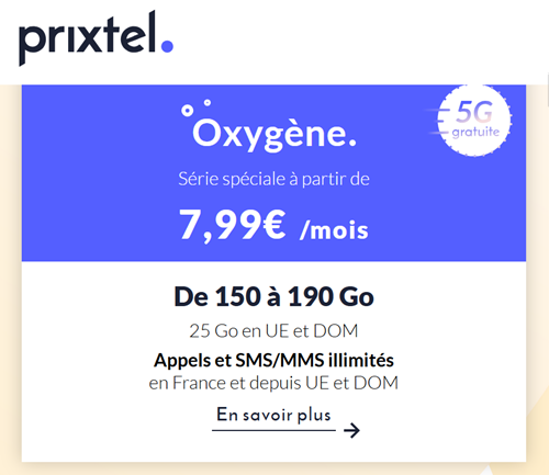 Prixtel forfait 5G Oxygene 150Go