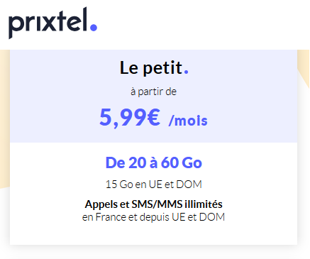 Prixtel forfait Le Petit 20Go 6€