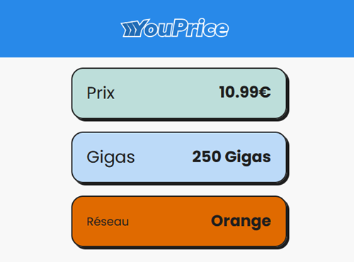Youprice forfait 5G Orange 250Go 11€