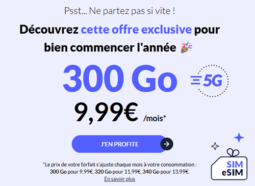série spéciale Prixtel 5G 300Go 10€