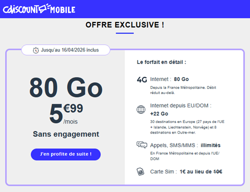 CDiscount Mobile forfait 80Go 6€