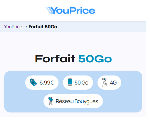 Youprice forfait 50Go 7€