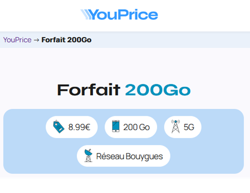 Youprice forfait 5G Bouygues 200Go
