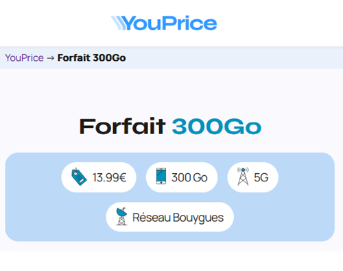 Youprice forfait 5G Bouygues 300Go